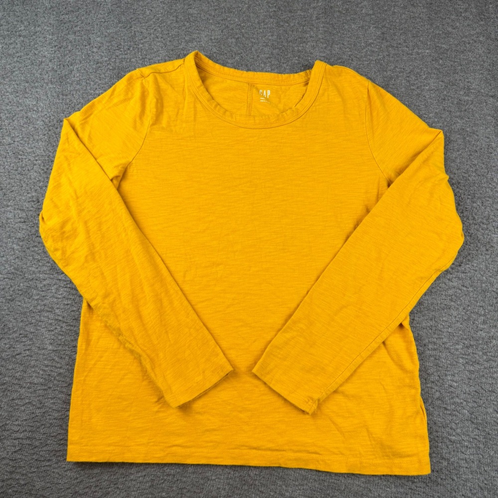 Gap ForeverSoft T Shirt Women's Medium Yellow Long Sleeve Slub Knit Crew Neck